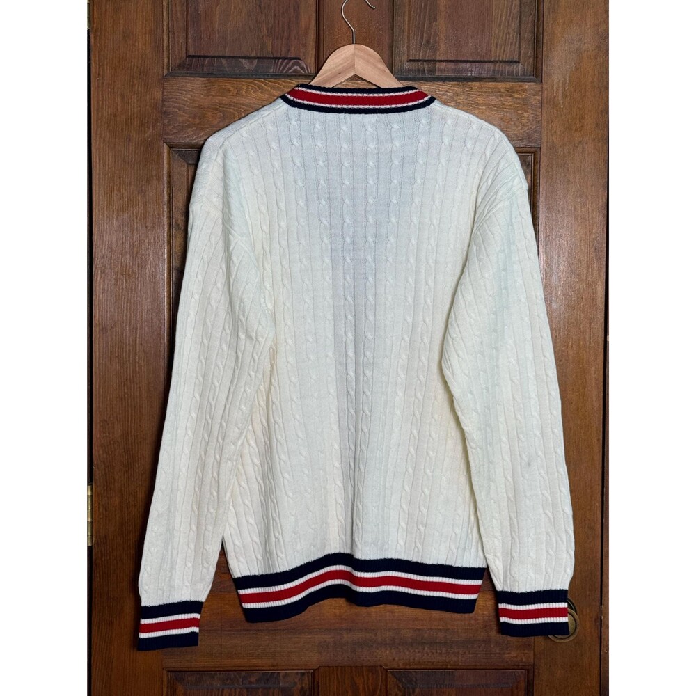 Vintage 90s Ivory Cable Knit Cardigan Sweater XL Preppy Coastal Style XL - Picture 9 of 9